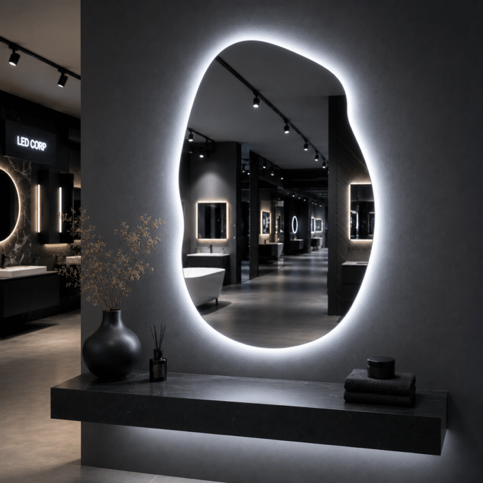 Oglindă LED Asimetrica Premium 60×90 cm, Touch, 3 Tipuri Lumină - Calda, Rece, Naturala - imagine 4