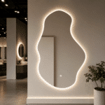 Oglindă LED Asimetrica Premium 65×100 cm, Touch, 3 Tipuri Lumină - Calda, Rece, Naturala - imagine 5