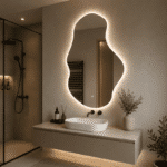 Oglindă LED Asimetrica Premium 65×100 cm, Touch, 3 Tipuri Lumină - Calda, Rece, Naturala