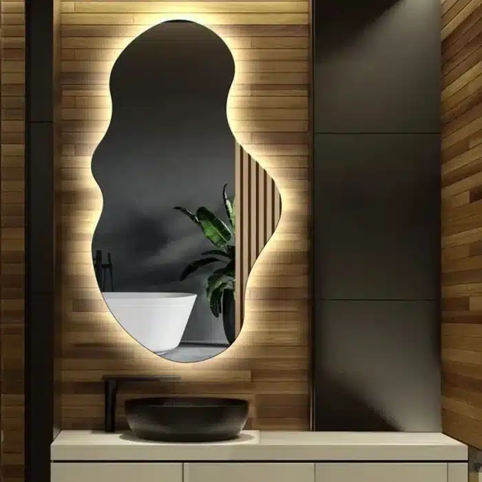 Oglindă LED Asimetrica Premium 65×100 cm, Touch, 3 Tipuri Lumină - Calda, Rece, Naturala - imagine 6