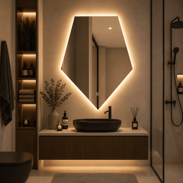Oglindă LED Diamant Premium 80×90 cm, Touch, 3 Tipuri Lumină - Calda, Rece, Naturala, Dimabile - imagine 9