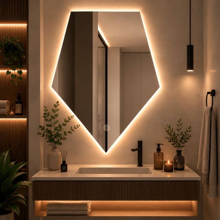 Oglindă LED Diamant Premium 80×90 cm, Touch, 3 Tipuri Lumină - Calda, Rece, Naturala, Dimabile - imagine 7