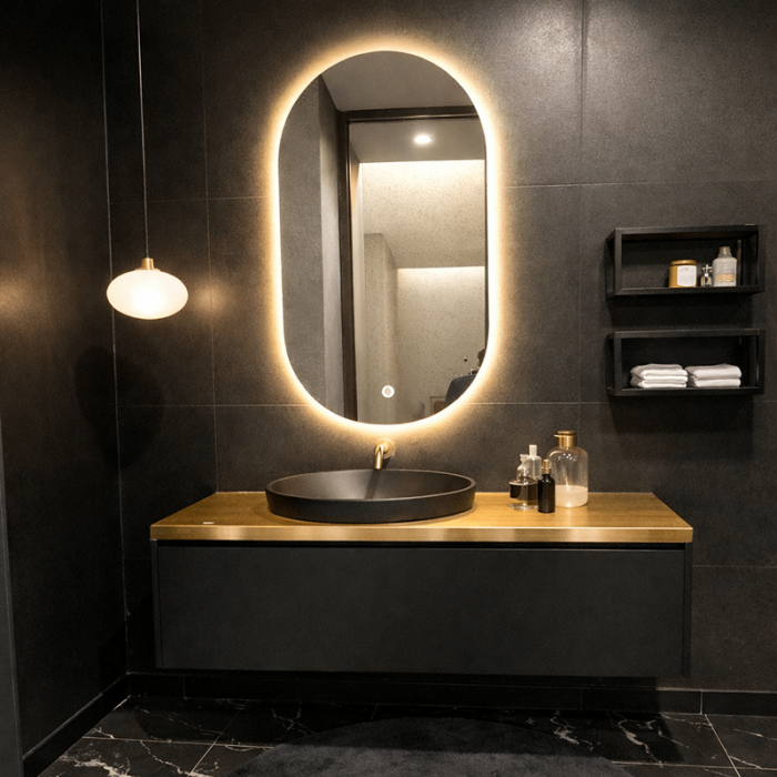 Oglindă LED Ovala Premium 60×100 cm, 3 Tipuri de Lumină - Calda, Rece, Neutra