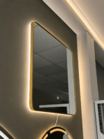 Oglindă LED Patrata Premium 80×80 cm, Rama Auriu, 3 Tipuri de Lumină - Calda, Rece, Neutra - imagine 4