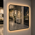 Oglindă LED Patrata Premium 80×80 cm, Rama Neagra, 3 Tipuri de Lumină - Calda, Rece, Neutra - imagine 2