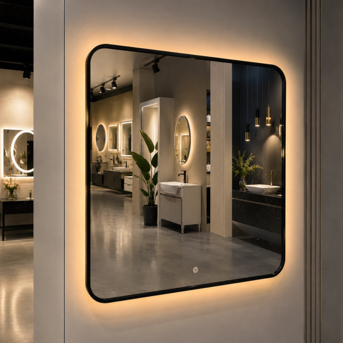 Oglindă LED Patrata Premium 80×80 cm, Rama Neagra, 3 Tipuri de Lumină - Calda, Rece, Neutra - imagine 2