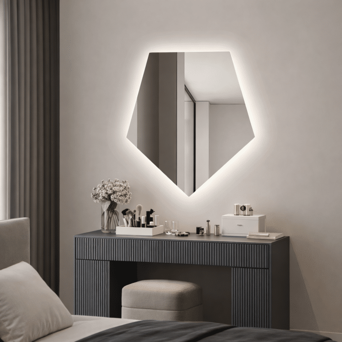 Oglindă LED Diamant Premium 80×90 cm, Touch, 3 Tipuri Lumină - Calda, Rece, Naturala, Dimabile - imagine 4