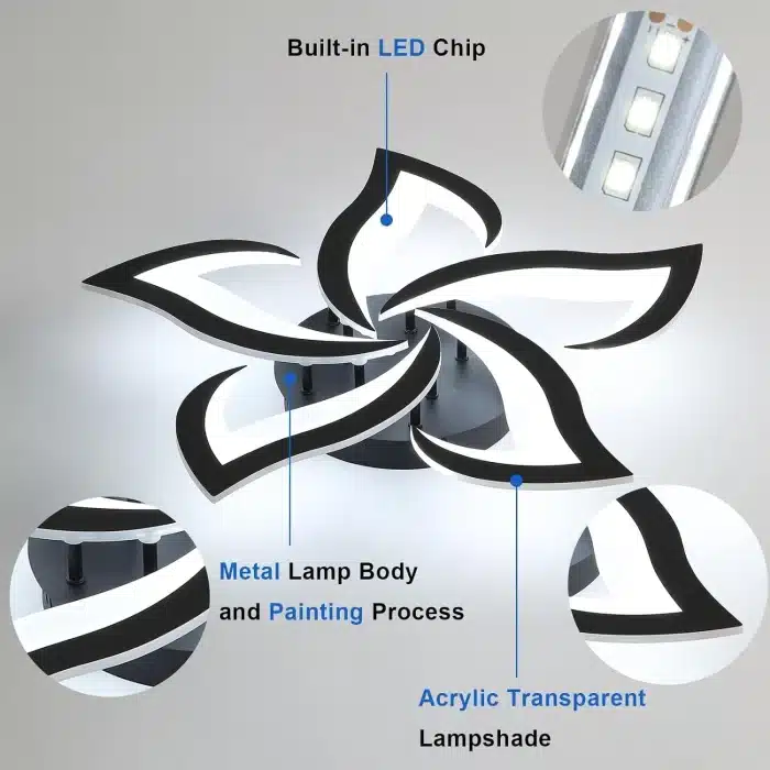 Lustră LED 5 Petale Negre, 120W, Telecomandă, 3 Tipuri de Lumina, Dimabilă - imagine 2
