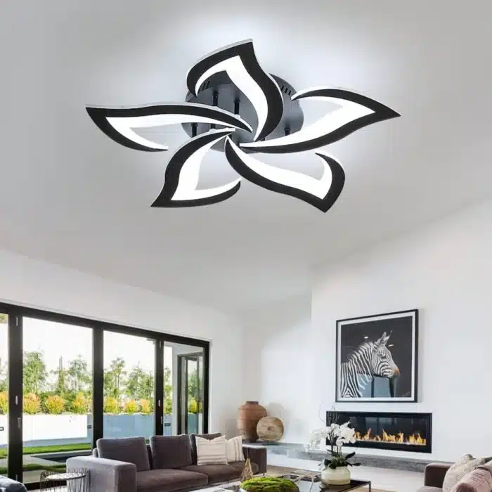 Lustră LED 5 Petale Negre, 120W, Telecomandă, 3 Tipuri de Lumina, Dimabilă - imagine 4