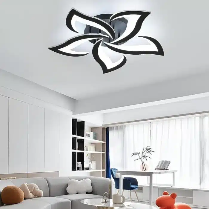 Lustră LED 5 Petale Negre, 120W, Telecomandă, 3 Tipuri de Lumina, Dimabilă - imagine 5