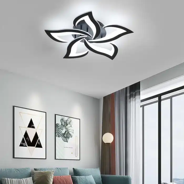 Lustră LED 5 Petale Negre, 120W, Telecomandă, 3 Tipuri de Lumina, Dimabilă - imagine 6