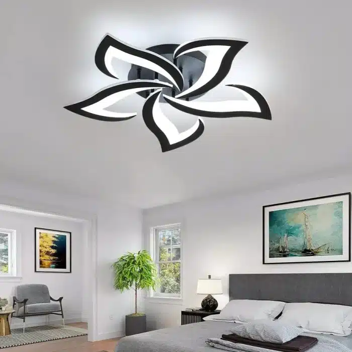 Lustră LED 5 Petale Negre, 120W, Telecomandă, 3 Tipuri de Lumina, Dimabilă - imagine 7