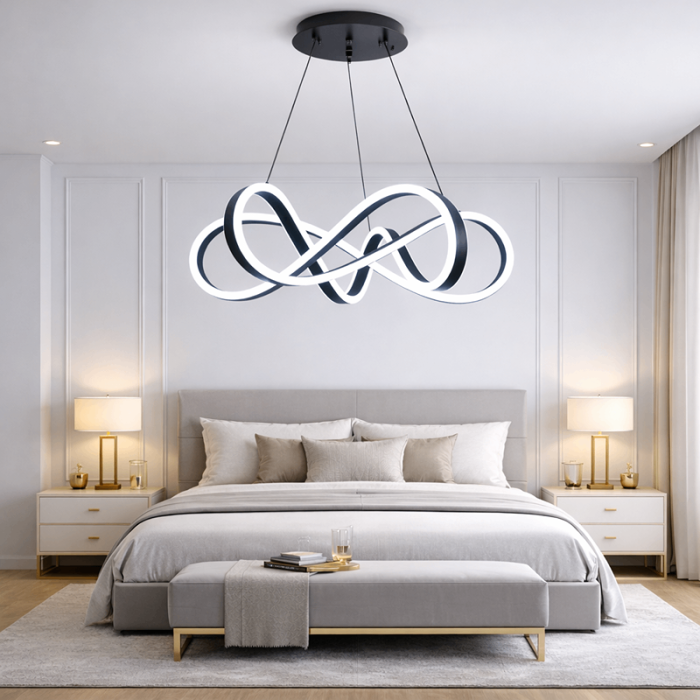 Lustră LED Infinity Black 232W cu Telecomandă, Dimabilă, 3 Tipuri de Lumină, Negru