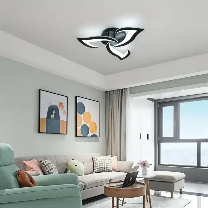 Lustră LED 3 Petale Negru 42W cu Telecomandă, Dimabilă, 3 Tipuri de Lumină - imagine 3