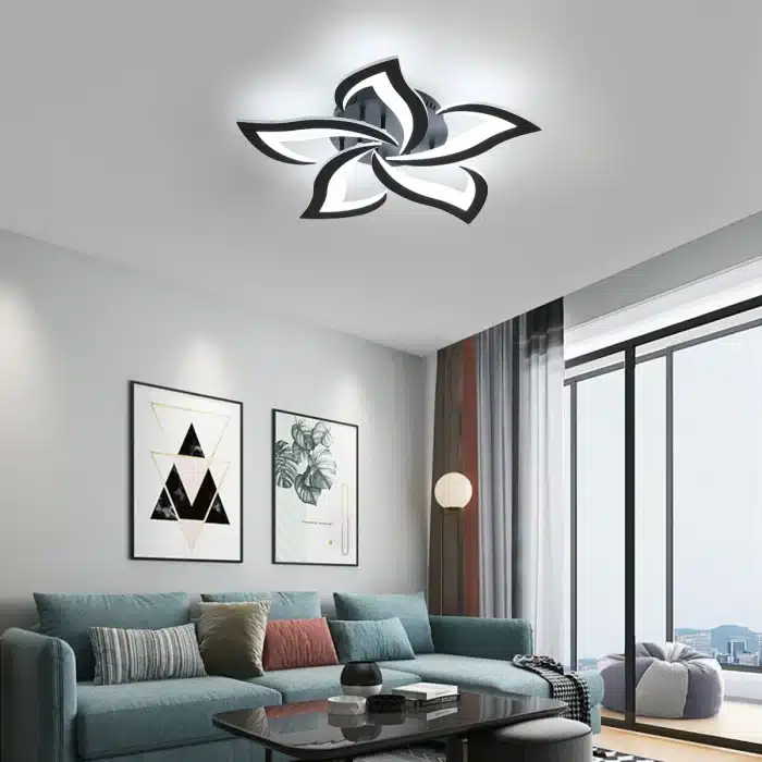 Lustră LED 5 Petale Negru 120W cu Telecomandă, Dimabilă, 3 Tipuri de Lumină - imagine 4