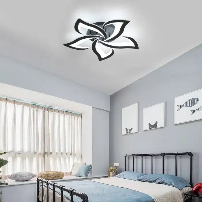 Lustră LED 5 Petale Negru 120W cu Telecomandă, Dimabilă, 3 Tipuri de Lumină - imagine 3