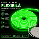 Bandă LED Lumina Verde, Siliconata FCOB 230V 10W/m IP65 – Lumină Continuă, Vânzare la Metru - Green