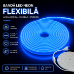 Bandă LED Lumina Albastra, Siliconata FCOB 230V 10W/m IP65 – Lumină Continuă, Vânzare la Metru