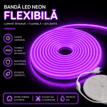 Bandă LED Lumina Mov-Roz, Siliconata FCOB 230V 10W/m IP65 – Lumină Continuă, Vânzare la Metru