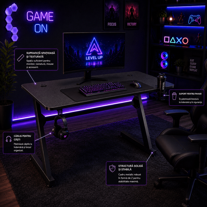Birou de Gaming, 503, negru, 120x60x73cm - imagine 4