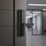 Încuietoare Smart pentru Ușă Cyber Neagră cu Amprentă, PIN, Card, Aplicație Tuya și Cheie