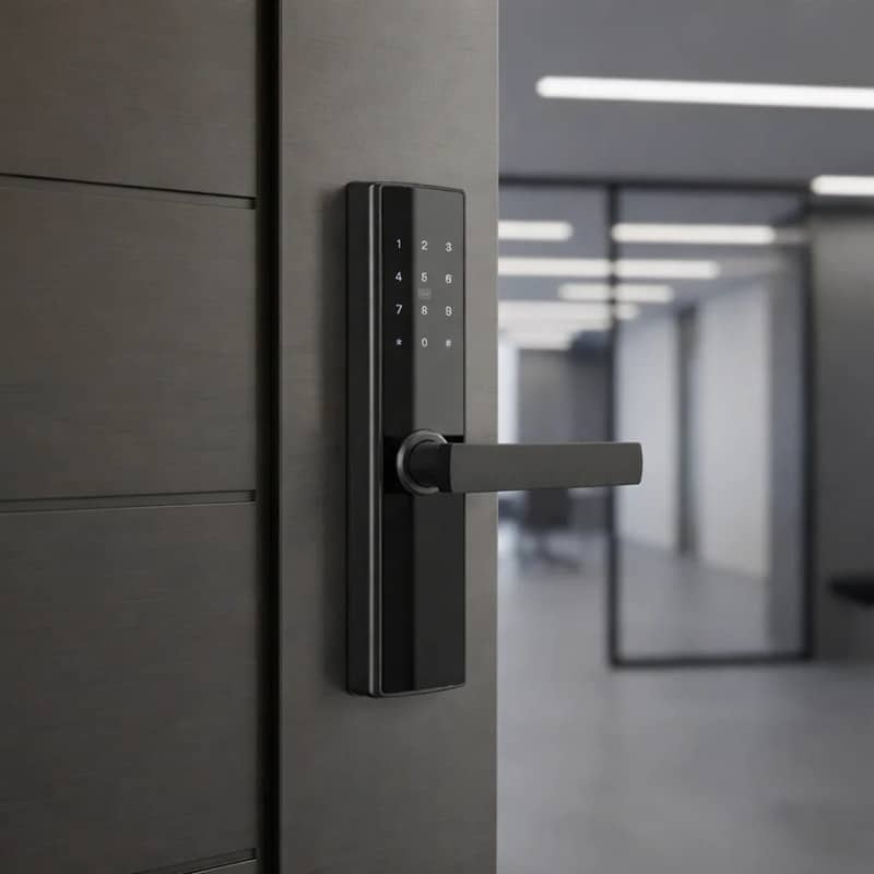 Încuietoare Smart pentru Ușă Cyber Neagră cu Amprentă, PIN, Card, Aplicație Tuya și Cheie (1) Încuietoare Smart pentru Ușă Cyber Neagră cu Amprentă, PIN, Card, Aplicație Tuya și Cheie - imagine 1