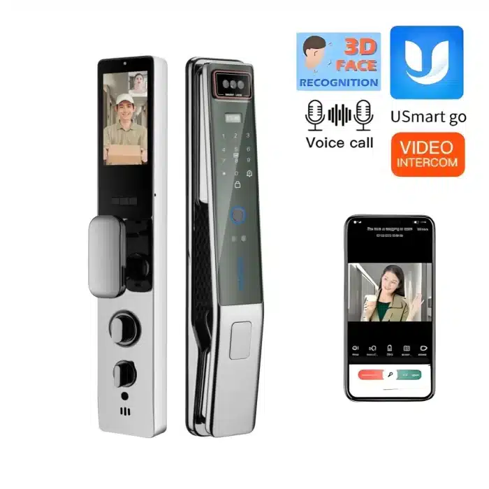 Încuietoare Smart pentru Ușă cu Recunoaștere Facială, Amprentă și Tuya, Negru - Argintiu - imagine 2