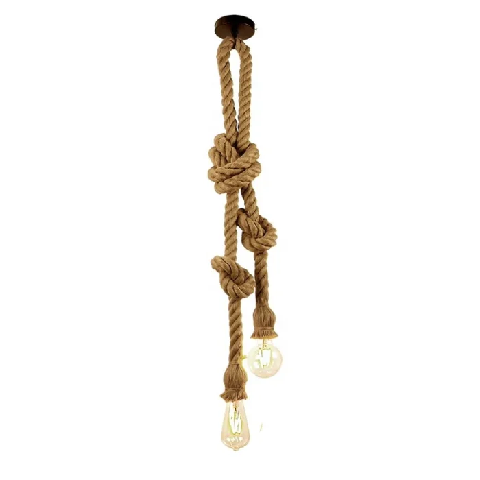 Lustră Vintage LV102, 2×E27, Rustic, Sfoară și Metal, 150 cm, Suport Negru (3)