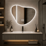 Oglindă LED Touch Asimetrica cu Sistem Dezaburire, 87×70 cm, Lumina Rece 6000K