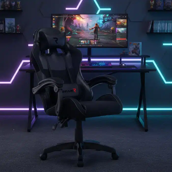 Scaun Gaming Tron Thrones Blue-Black, Recliner, Spătar Reglabil 150°, Negru - imagine 8