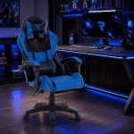 Scaun Gaming Tron Thrones Blue-Black, Recliner, Spătar Reglabil 150°, Negru, Albastru