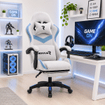 Scaun Gaming WF-606 Gri-Albastru, Reglabil, Suport Lombar și Cervical - imagine 6