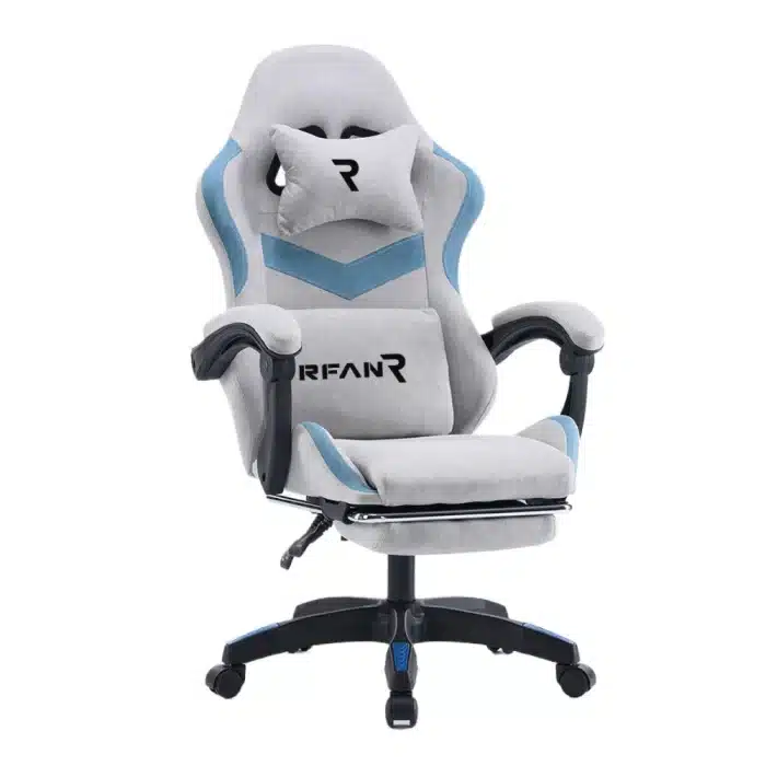 Scaun Gaming WF-606 Gri-Albastru, Reglabil, Suport Lombar și Cervical - imagine 11