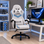 Scaun Gaming WF-606 Gri-Albastru, Reglabil, Suport Lombar și Cervical