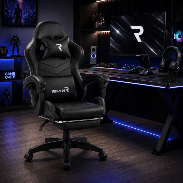 Scaun Gaming WF-606 Negru, Reglabil, Suport Lombar și Cervical - imagine 12