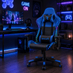 Scaun de Gaming PREMIUM Immersion Chairs Blue  BOC-778 – Ergonomic și Recliner, Verde, Albastru, Lumini RGB si Boxa Muzixa, Conectare Bluethooth