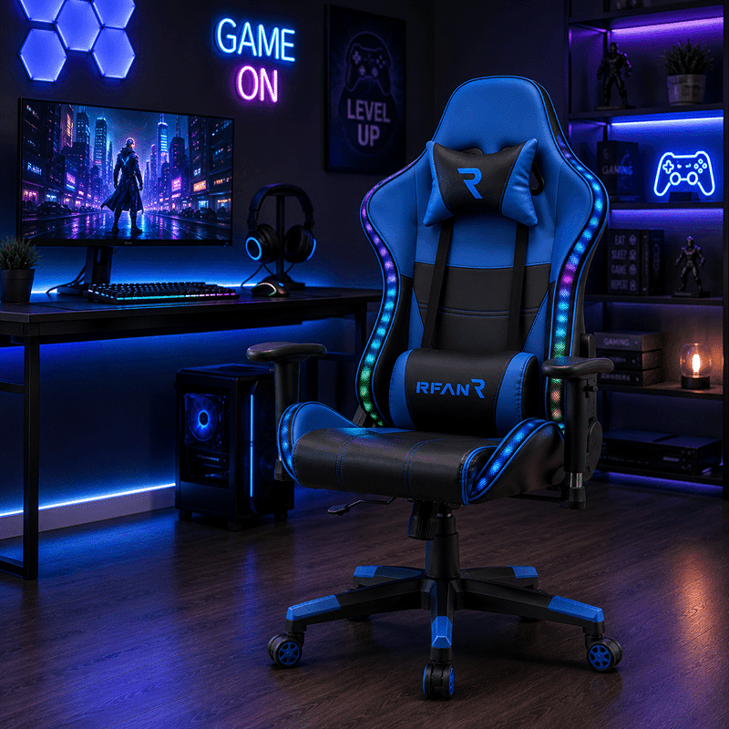Scaun de Gaming PREMIUM Immersion Chairs Blue BOC-778 – Ergonomic și Recliner, Verde, Albastru, Lumini RGB si Boxa Muzixa, Conectare Bluethooth (1) Scaun de Gaming PREMIUM Immersion Chairs Blue BOC-778 – Ergonomic și Recliner, Verde, Albastru, Lumini RGB si Boxa Muzixa, Conectare Bluethooth - imagine 1