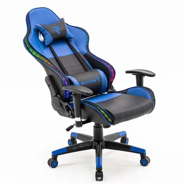 Scaun de Gaming PREMIUM Immersion Chairs Blue  BOC-778 – Ergonomic și Recliner, Verde, Albastru, Lumini RGB si Boxa Muzixa, Conectare Bluethooth - imagine 7