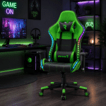 Scaun de Gaming PREMIUM Immersion Chairs Green BOC-778 – Ergonomic și Recliner, Verde, Negru, Lumini RGB si Boxa Muzixa, Conectare Bluethooth