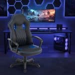 Scaun de Gaming Reglabil Professional NexaGlide WF-6040 Black & Blue – Ergonomic și Modern, Negru, Albastru