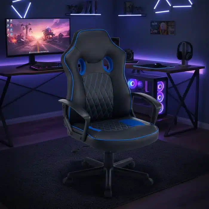 Scaun de Gaming Reglabil Professional NexaGlide WF-6040 Black & Blue – Ergonomic și Modern, Negru, Albastru - imagine 4
