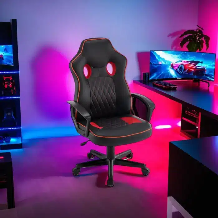 Scaun de Gaming Reglabil Professional NexaGlide WF-6040 Red – Ergonomic și Recliner, Rosu, Negru - imagine 3
