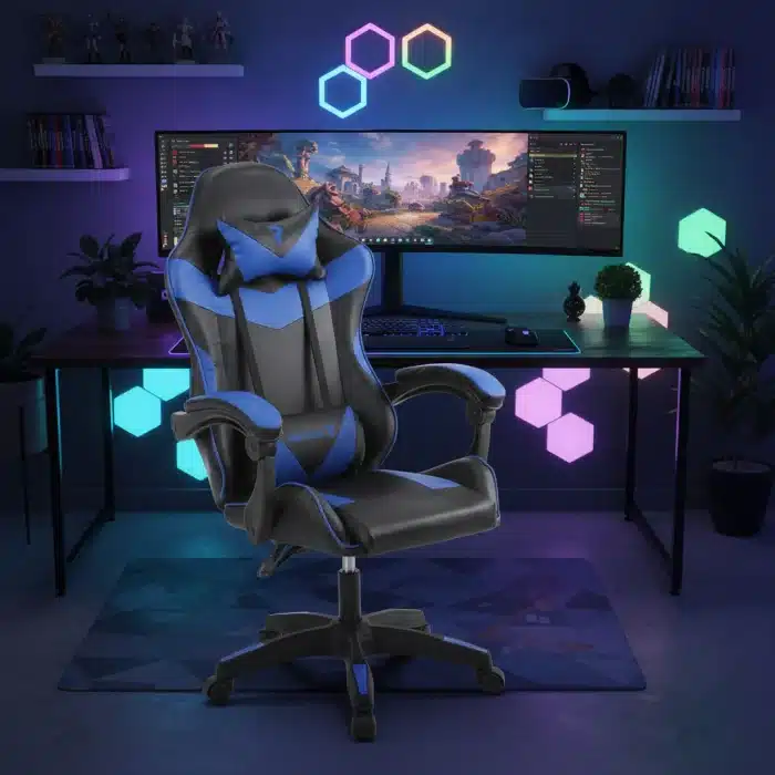 Scaun de Gaming Reglabil Professional Tron Thrones BOC-734 Blue, Albastru - imagine 5