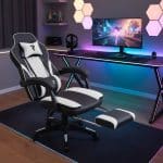 Scaun de Gaming Reglabil Professional WF-6028 Black & White cu Suport Picioare, Alb, Negru