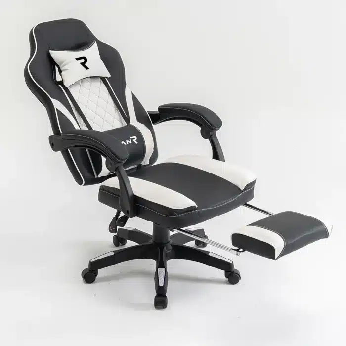 Scaun de Gaming Reglabil Professional WF-6028 Black & White cu Suport Picioare, Alb, Negru - imagine 7