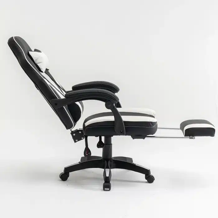 Scaun de Gaming Reglabil Professional WF-6028 Black & White cu Suport Picioare, Alb, Negru - imagine 6