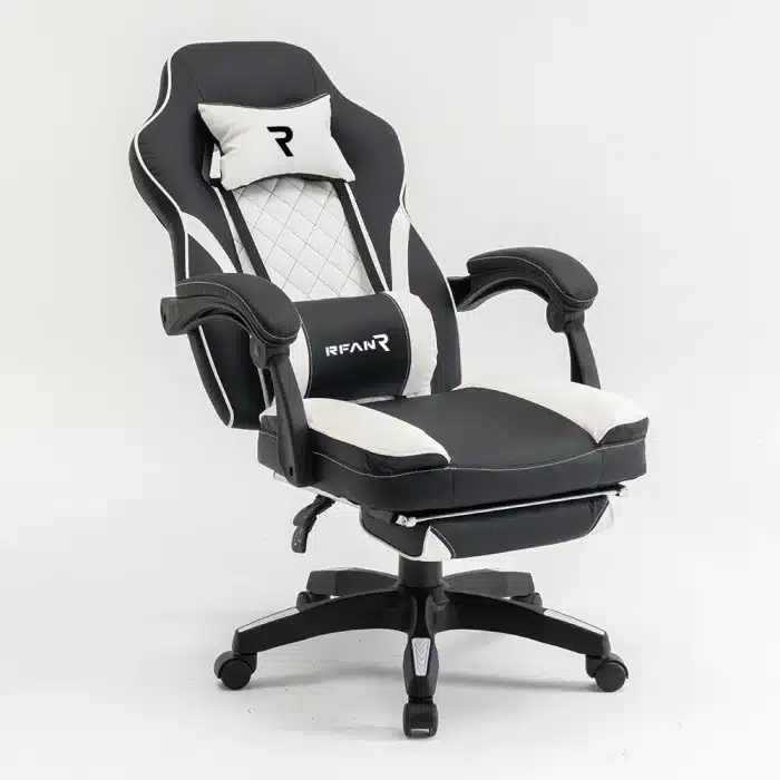 Scaun de Gaming Reglabil Professional WF-6028 Black & White cu Suport Picioare, Alb, Negru - imagine 5