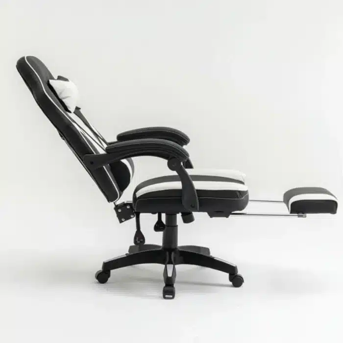Scaun de Gaming Reglabil Professional WF-6028 Black & White cu Suport Picioare, Alb, Negru - imagine 4