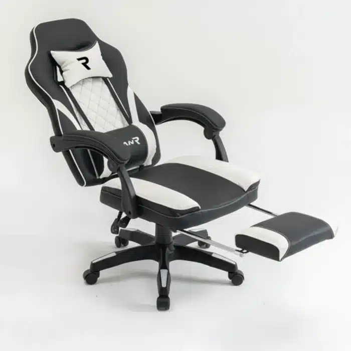 Scaun de Gaming Reglabil Professional WF-6028 Black & White cu Suport Picioare, Alb, Negru - imagine 3