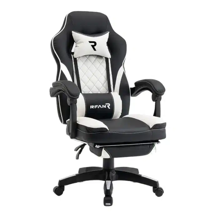 Scaun de Gaming Reglabil Professional WF-6028 Black & White cu Suport Picioare, Alb, Negru - imagine 2
